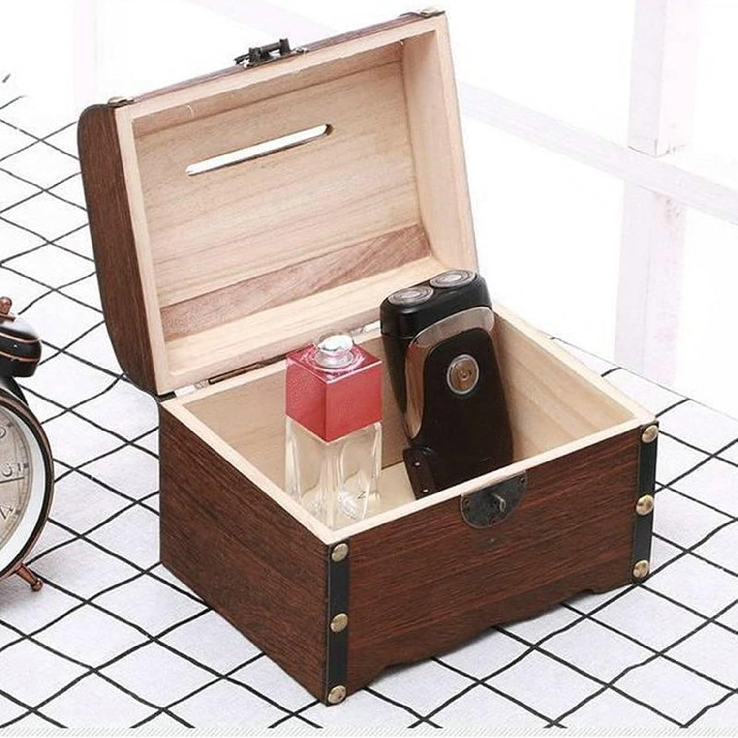 Antique Styles Lockable Coin Banks Decorative Wooden Chests Money Storage Box for Kids Bedroom Wedding Decors