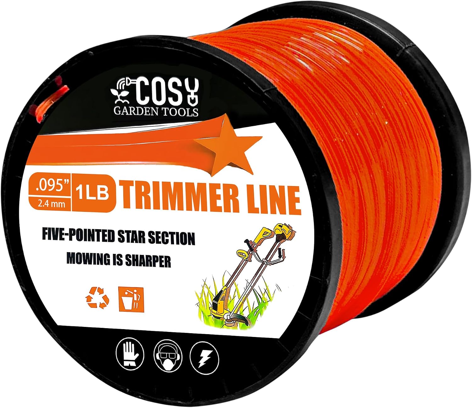 .095" String Trimmer Line, Commercial Grade Orange Pentagon Weed Eater String, Premium Nylon Universal 0.095" Diameter x 1LB