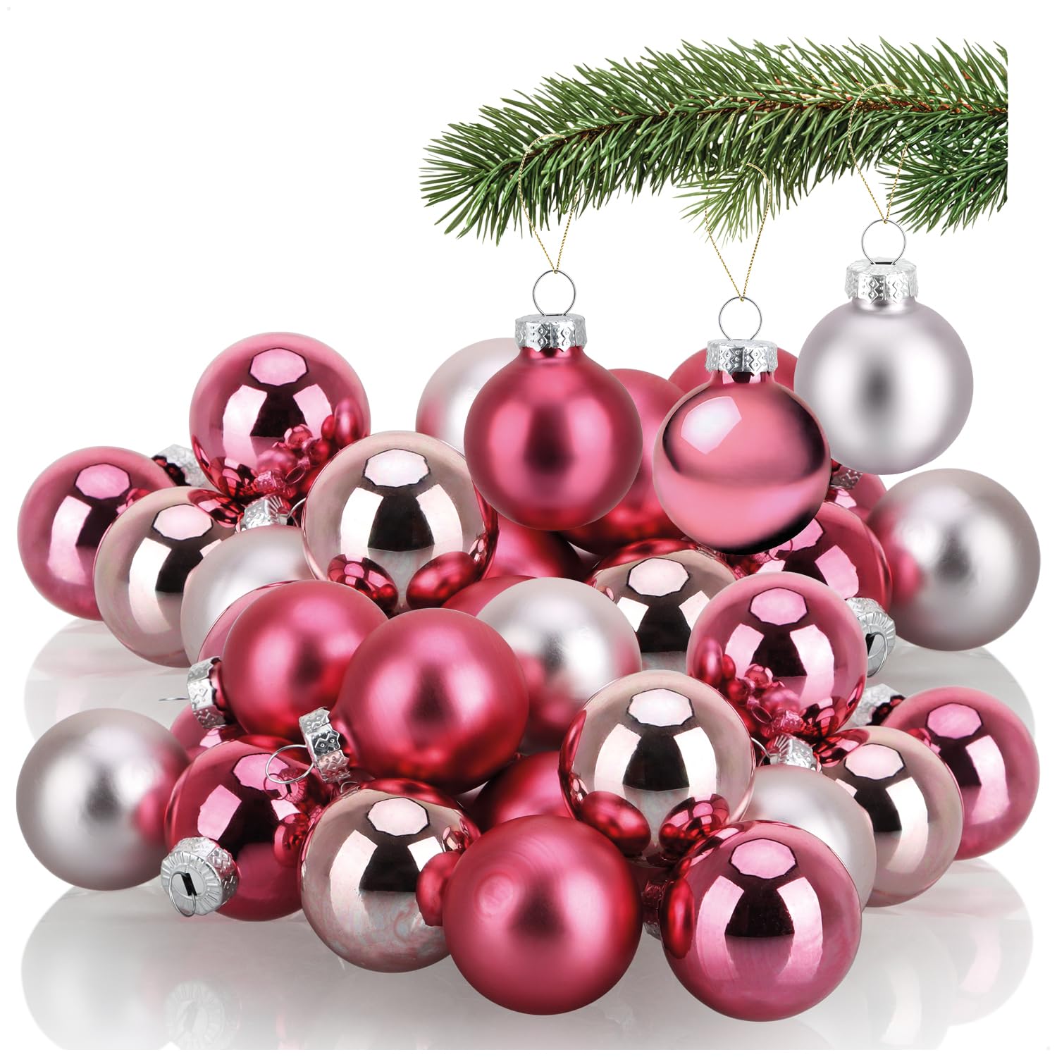 COM-FOUR® 40 Mini Glass Christmas Baubles – Small Ornaments for Festive Decoration – Tree Baubles for Holiday Decor Ø 3 cm