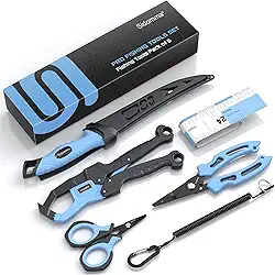 Kit de acessórios de equipamento e equipamento de pesca profissional com alicate de pesca, faca de filete, tesoura, garra de lábio de peixe, régua de peixe, presentes de pesca para homens,