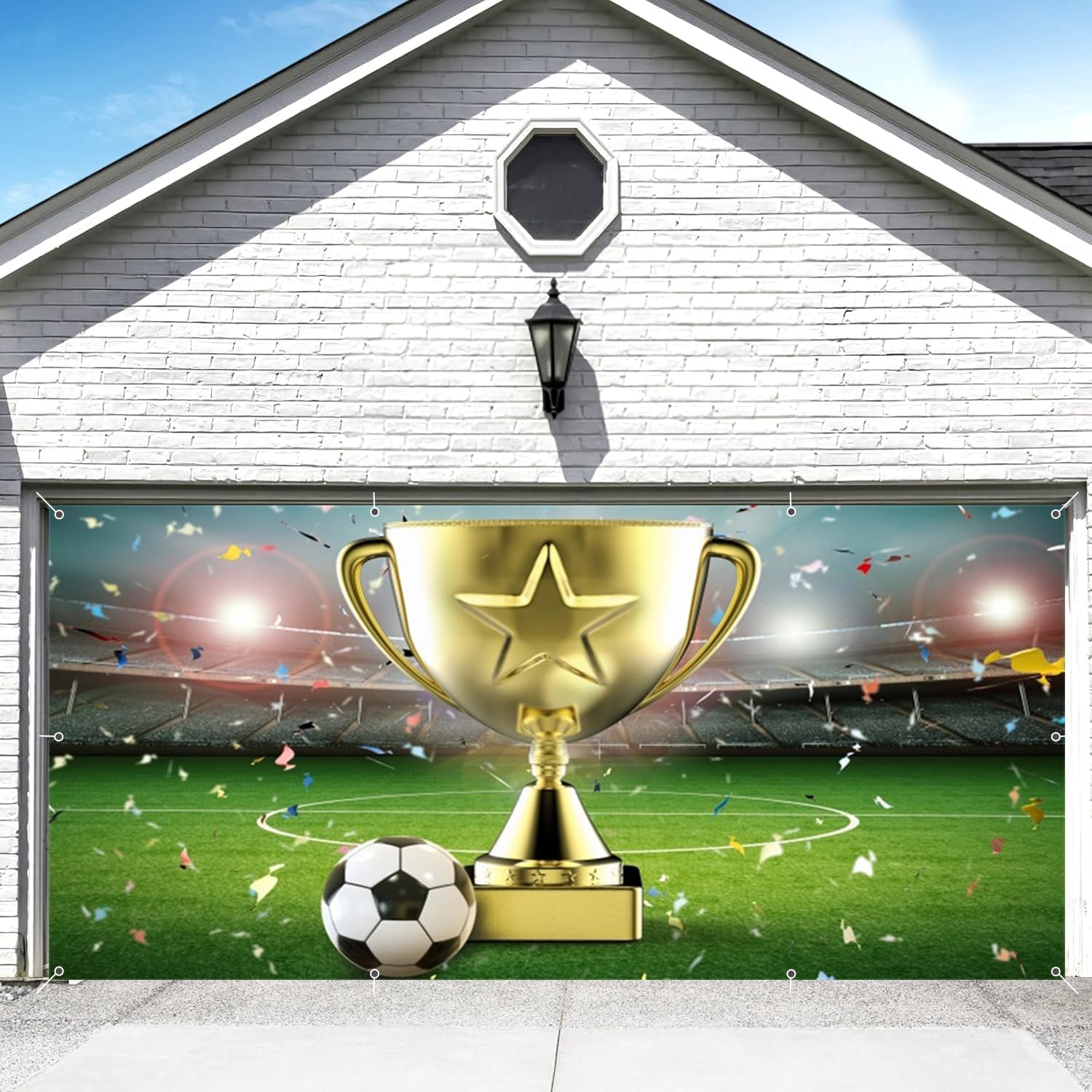Football Champion Garage Door Cover Banner Decorations Backdrop 8x16ft Large Football Field Lawn Championship Trophy Garage Door Banner Decorations Birthday Soccer Party Outdoor Garage Door Backdrop