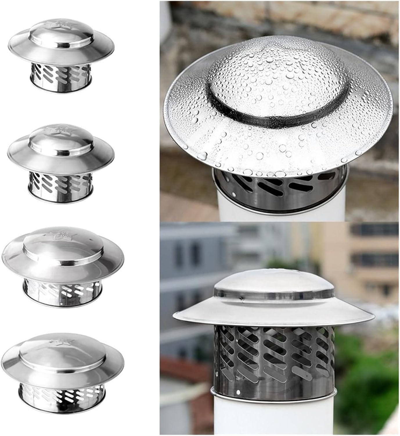 80/110/160/200mm Rain Cover Exterior Vent Windproof Rainproof Roof Pipe Exhaust Hood Stainles Steel Breathable Chimney Cap House(M)