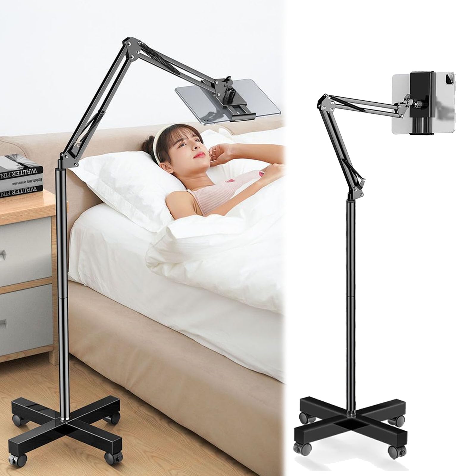 Soporte para Tableta, Soporte Ajustable para Tableta Soporte para Tableta con Cuello de Cisne y Ruedas Libre Movimiento para iPad iPhone Samsung Pestaña Teléfono Inteligente Lector Electrónico