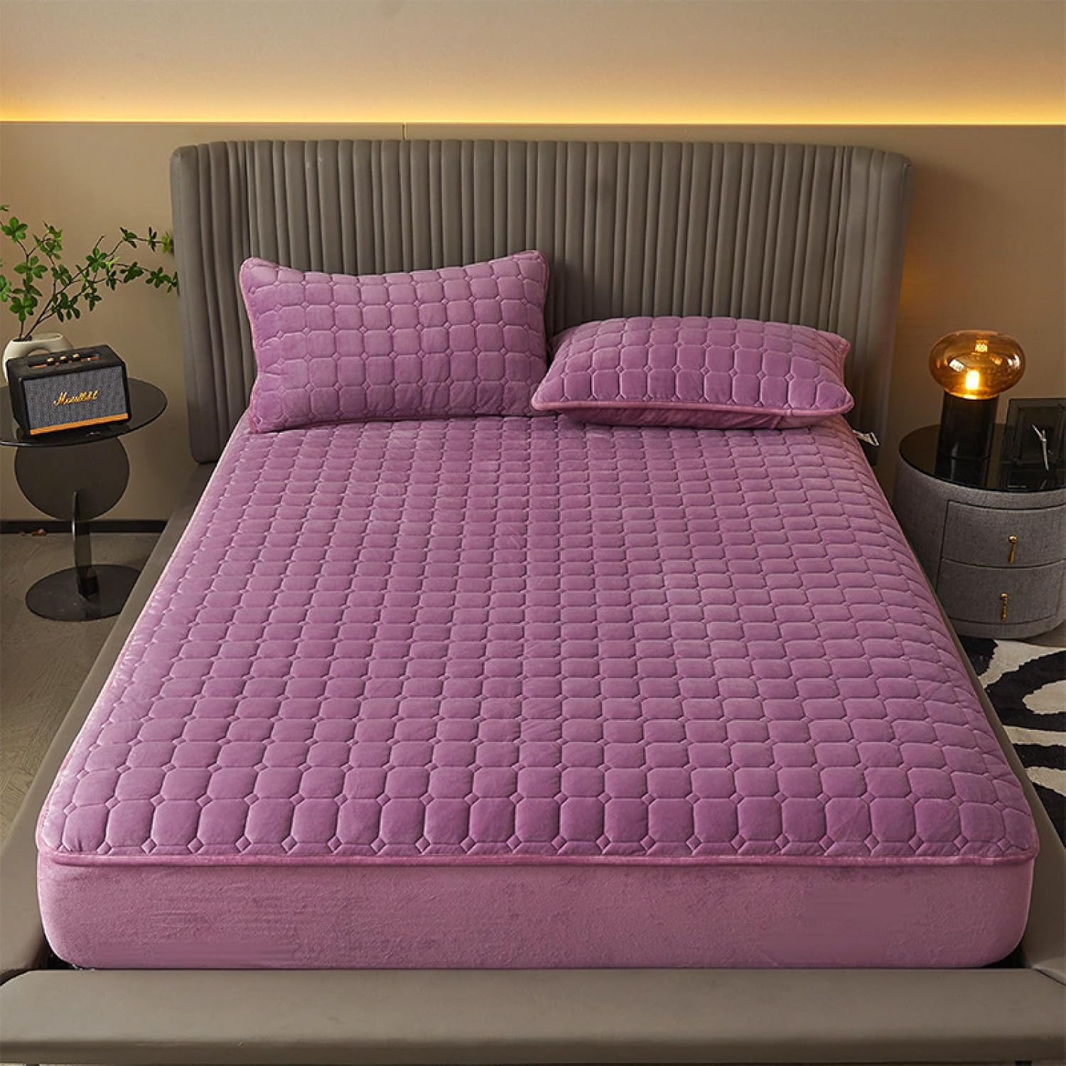 LSZHBSL Fleece Plush Fitted Sheet 150 x 200 + 30 cm 3 Pieces Plush Warm