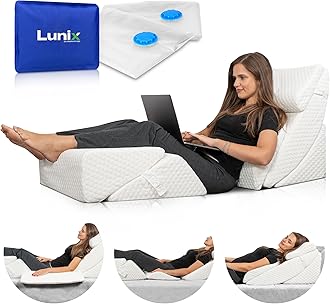 Lunix 6pcs Orthopedic Bed Wedge Pillow Set, Post Surgery Memory Foam for Back, Neck, and Leg Pain Relief, Adjustable Sitting Pillow for Sleeping, Acid Reflux and GERD, Hot Cold Pack, White