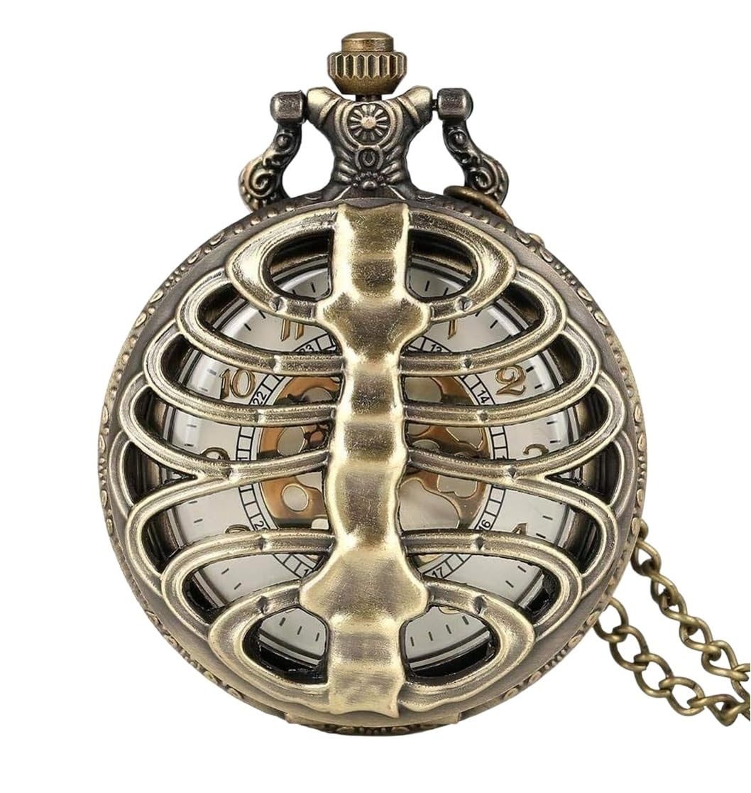 Reloj de Bolsillo Unisex Reloj De Bolsillo Bronce Antiguo Columna Vertebral Costillas Hueco Cuarzo Cadena Collar Colgante Clásico Fiestas