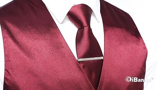 DiBanGu Silk Mens Suit Vest Pailsey Vest And Bow Tie Set With Lapel Pin Pocket Square Cufflinks Formal Waistcoat, Black Red 261, S