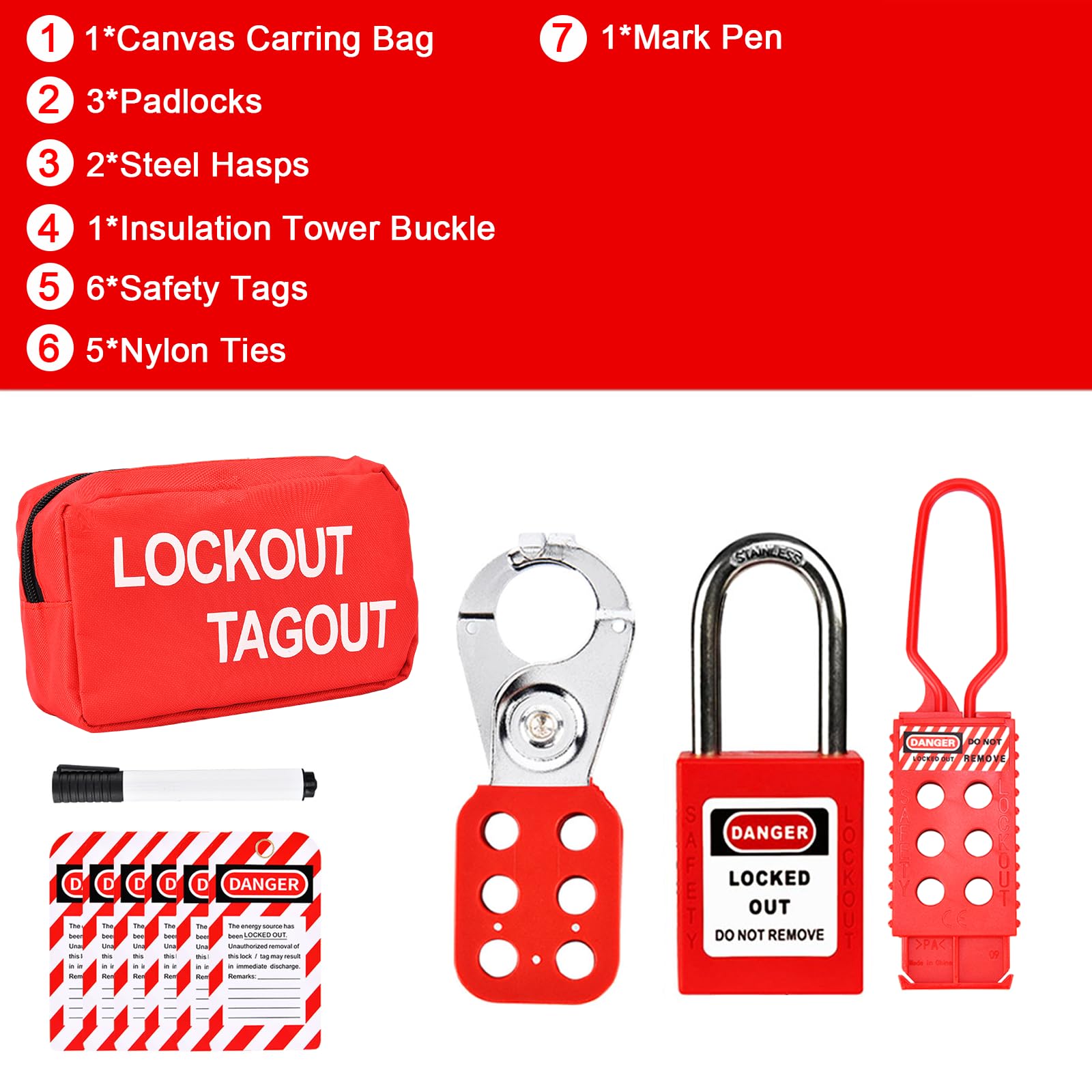 Lockout Tagout Kit, WenzhiIoT Lock Out Tag Out Kits Electrical, Group Lockout Hasps, Loto Tags,Padlocks (2 Key Per Lock), Zip Ties for Safe Electrical Locking