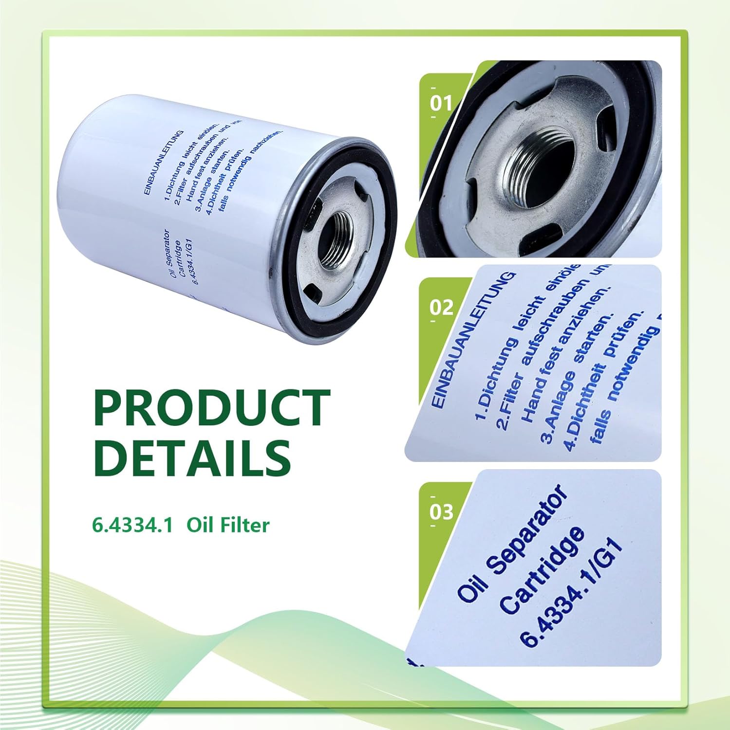 6.4334.1 KAYIQIN Oil Separator Cartridge Compatible with Kaeser Air Compressor, Replacement Filter 6.4334.1/G1 6.4334.0