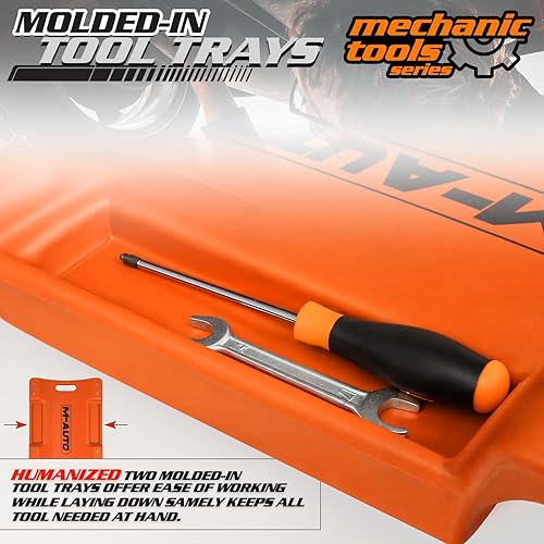 Miniatura 24 de M-AUTO Enredadera de plástico con ruedas para garaje con reposacabezas acolchado, 36 pulgadas, peso ligero, carro mecánico con bandejas de Rojo