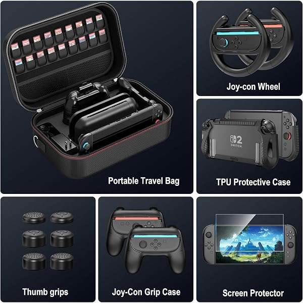 HEYSTOP Custodia per Nintendo Switch 2 Console Kit Accessori con Custodia da Viaggio Portatile Protettiva per Nintendo Switch 2 con Cover Switch 2, Pellicola Temperata Switch 2 per Accessori Switch 2 - 2