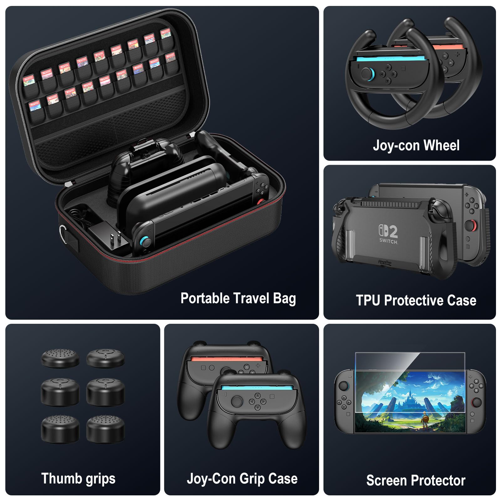 HEYSTOP Custodia per Nintendo Switch 2 Console Kit Accessori con Custodia da Viaggio Portatile Protettiva per Nintendo Switch 2 con Cover Switch 2, Pellicola Temperata Switch 2 per Accessori Switch 2 - 3