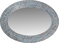Zorigs Handcrafted Mosaic Wall Mirror - Silver Blue Tan Oval 32x24" Decorative Art for Bedroom, Bathroom, Living Room
