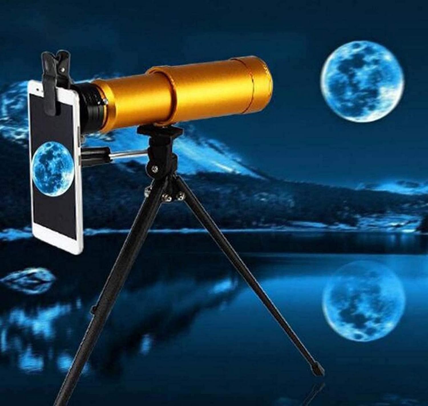 Metal Monocular Telescope 10X50 High-Performance Stretch Zoom Telescope with Tripod Travel Bird Watching Astronomy Sports and Wildlife (Yellow)