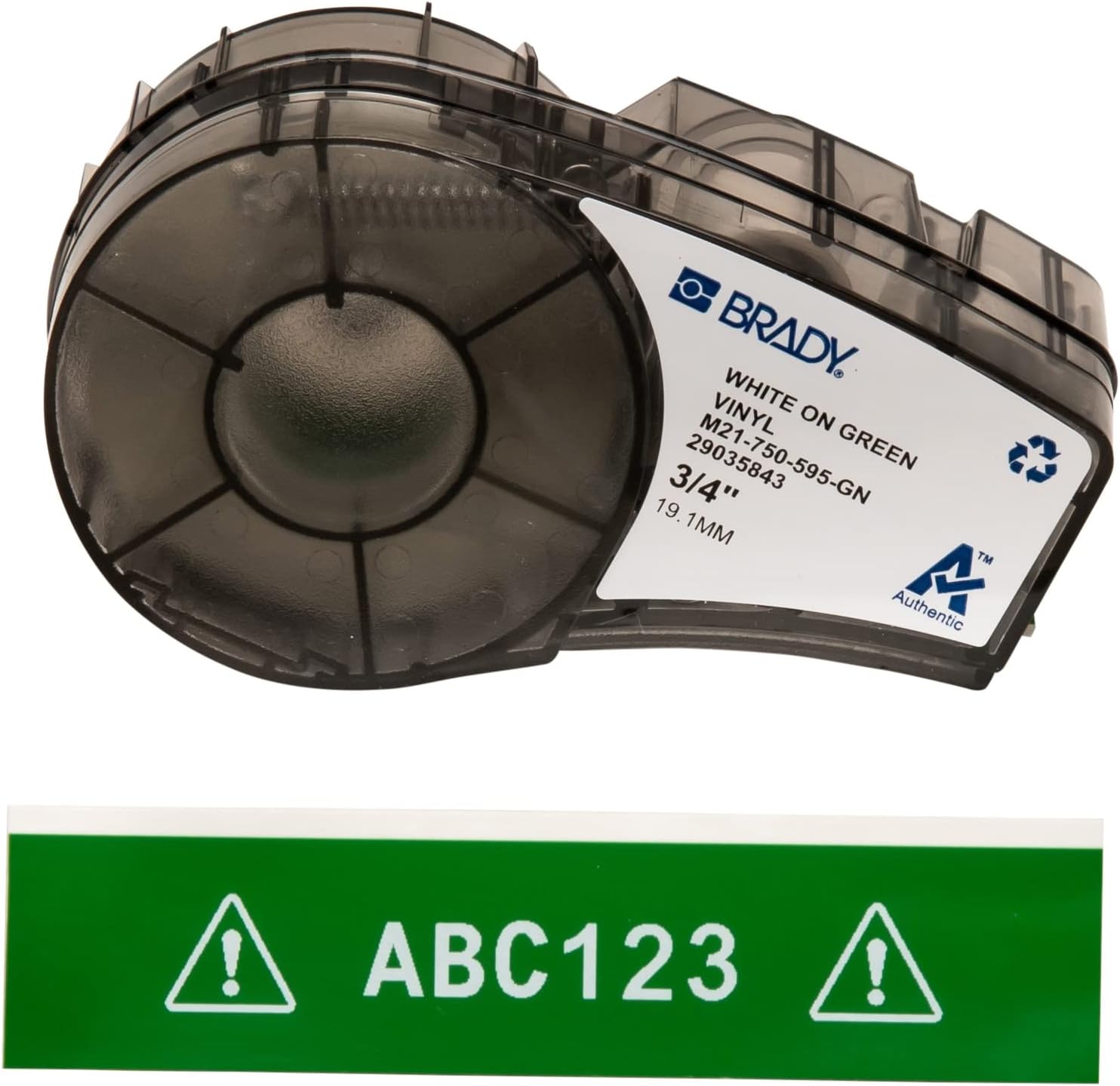Brady Authentic (M21-750-595-GN) All-Weather Vinyl Label for Indoor/Outdoor ID, Lab and Equipment Labeling, White on Green- For M210, M210-LAB, M211, BMP21-PLUS and BMP21-LAB Printers, .75" W, 21' L