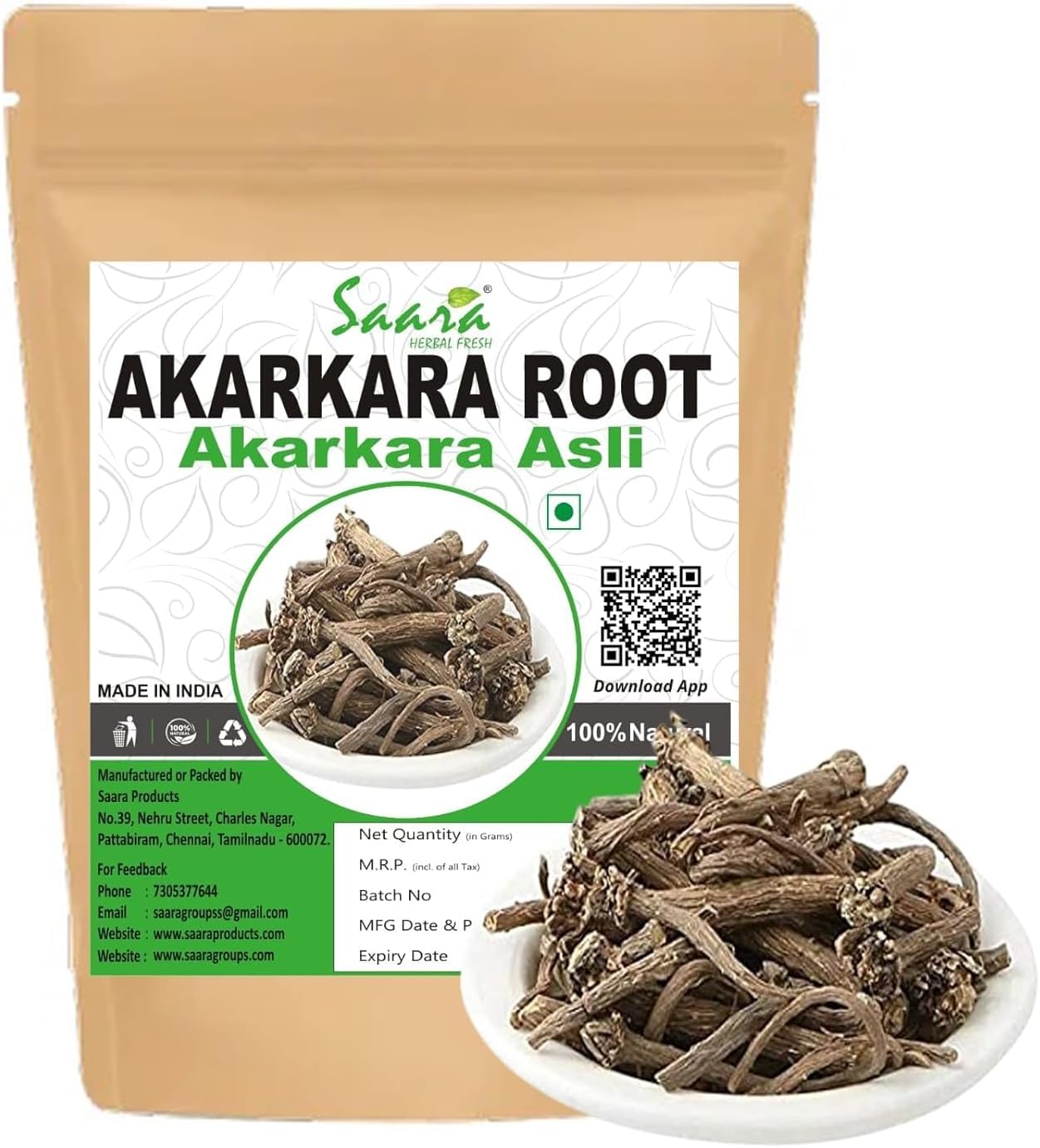 Akarkara Roots 100 gm | Karkara Irani - Pellitory Root - Akarkara Asli - Anacyclus Pyrethrum