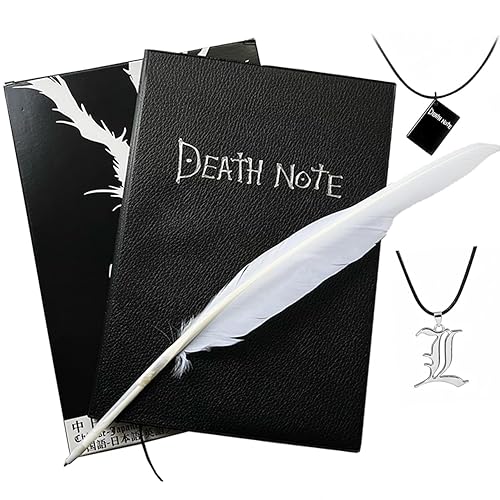 EROIKAKMI 4 PCS Notebook Set L Leather Journal and Necklace Feather Pen Anime Accessories
