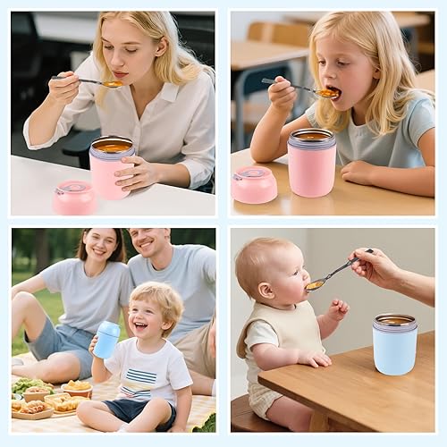 Miniatura 7 de Recipiente aislado para comida caliente con cuchara plegable, lonchera Bento de acero inoxidable al vacío de 16 onzas para adultos, tarros térmicos