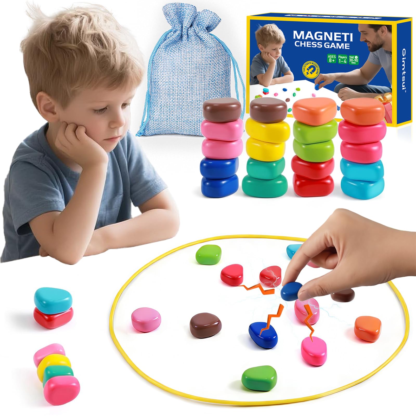 2026 Magnetic Chess Game with String, 20 Colorful Magnet Stones, Portable Travel Magnetic Board Game for Family Game Night, Adults Party Camping, Compact Magnetic Strategy Game with Storage Bag