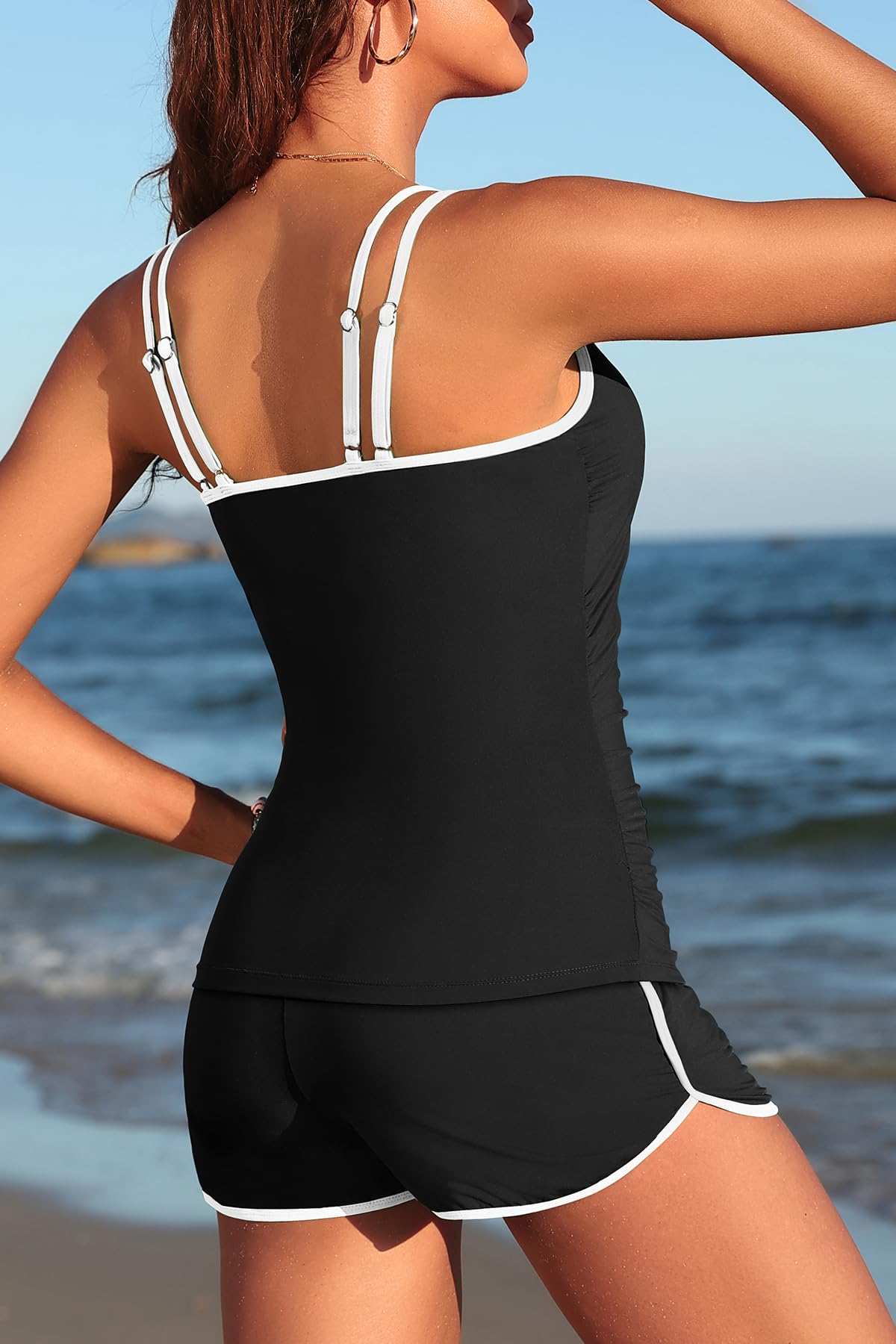 Badeanzug für Damen, Tankini mit Shorts, Zweiteiliger Badeanzug mit Bauchkontrolle mit Taschen 2025
