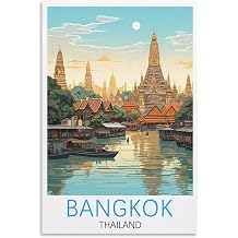 Bangkok Thailand Vintage Travel Posters 16x24inch40x60cm Canvas Art Prints Picture Wall Art Painting for Living Room Bedroom Office Decor