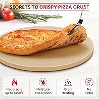 Vista 3 de Unicook Piedra de Pizza para Parrilla y Horno, Piedra de Hornear Redonda de 15 Pulgadas, Bandeja de Cocina de Pan de Cordierita Resistente