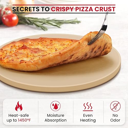 Miniatura 4 de UNICOOK - Piedra redonda para hornear pizza, 10", 12", 14", 15", 16", para horno y parrilla