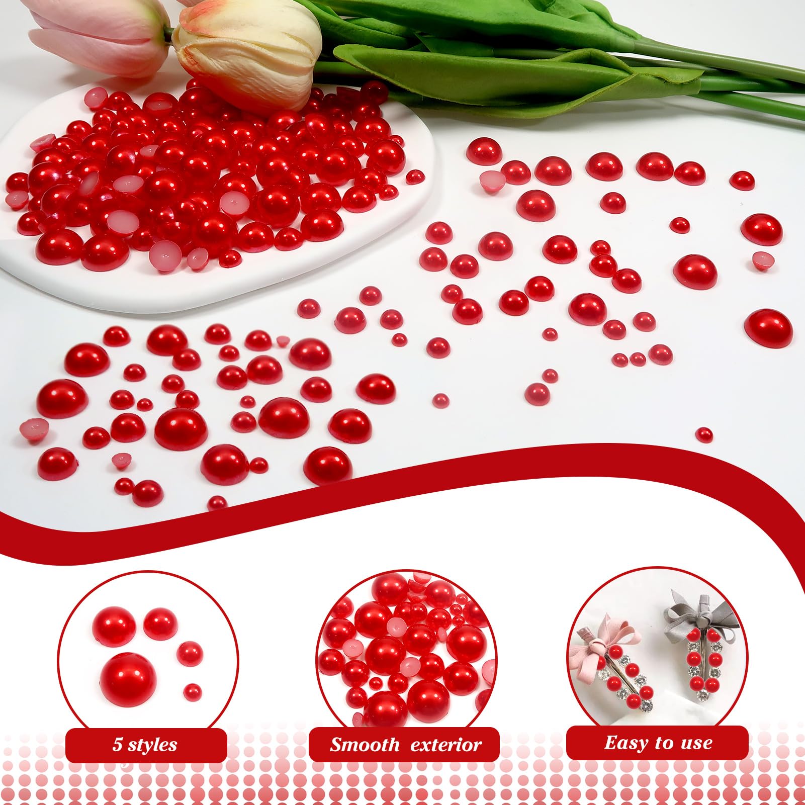 TOAOB 1000pcs Flat Back Pearls Round Half Flat Glossy Beads Mixed Sizes 4mm 6mm 8mm 10mm 12mm for Nail Art DIY Crafts Jewelry Decoration Wedding Dress Phone Case - Image 3