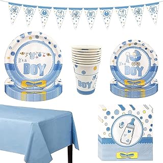 42-częściowy zestaw zastawy stołowej, baby shower impreza chłopiec zestaw zastawy stołowej dla dzieci, urodzinowe kubki dla dzieci, urodzinowe serwetki dla dzieci, na baby shower, ślub, rocznicę