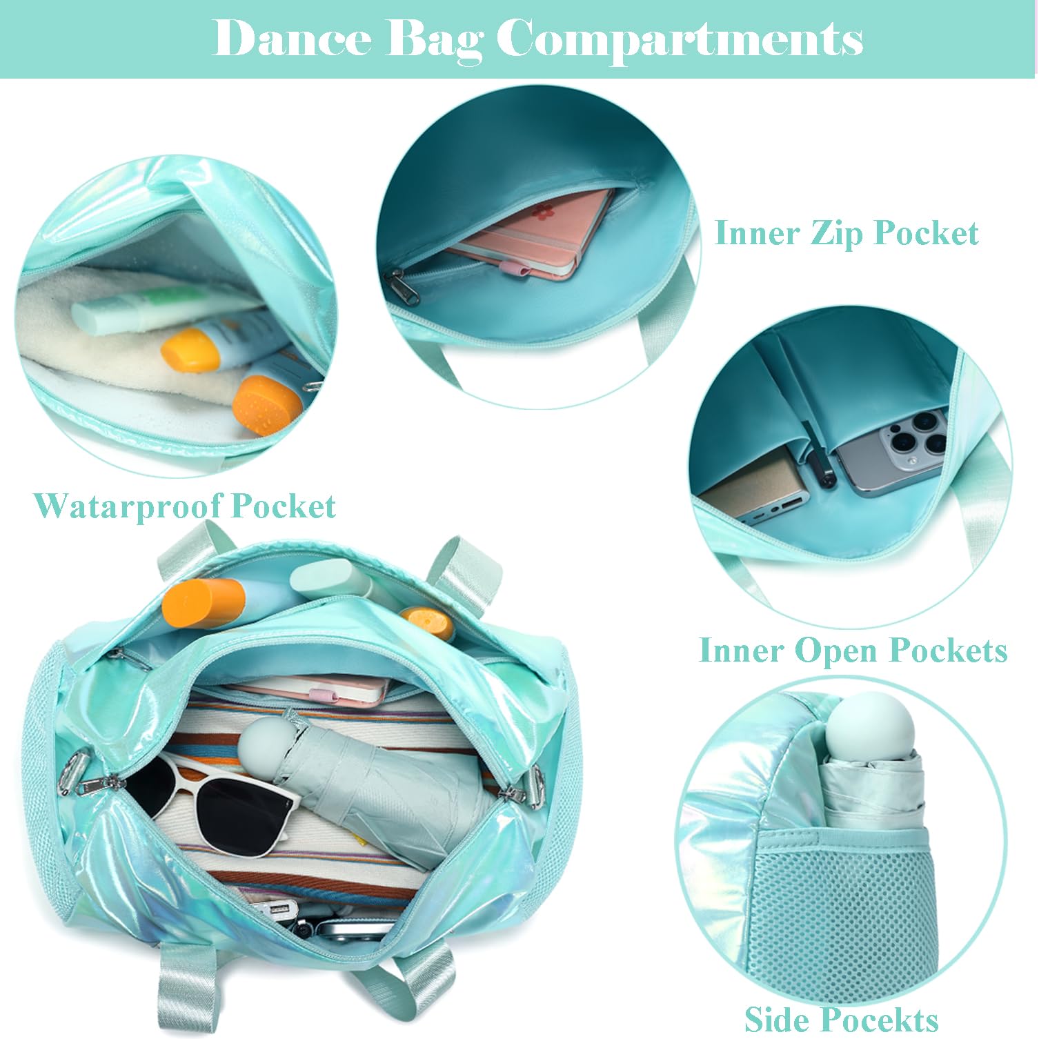 Laser Petit Sacs de Sport pour Enfant Filles Sac Danse Ballet Latine avec Poche Étanche Séparée