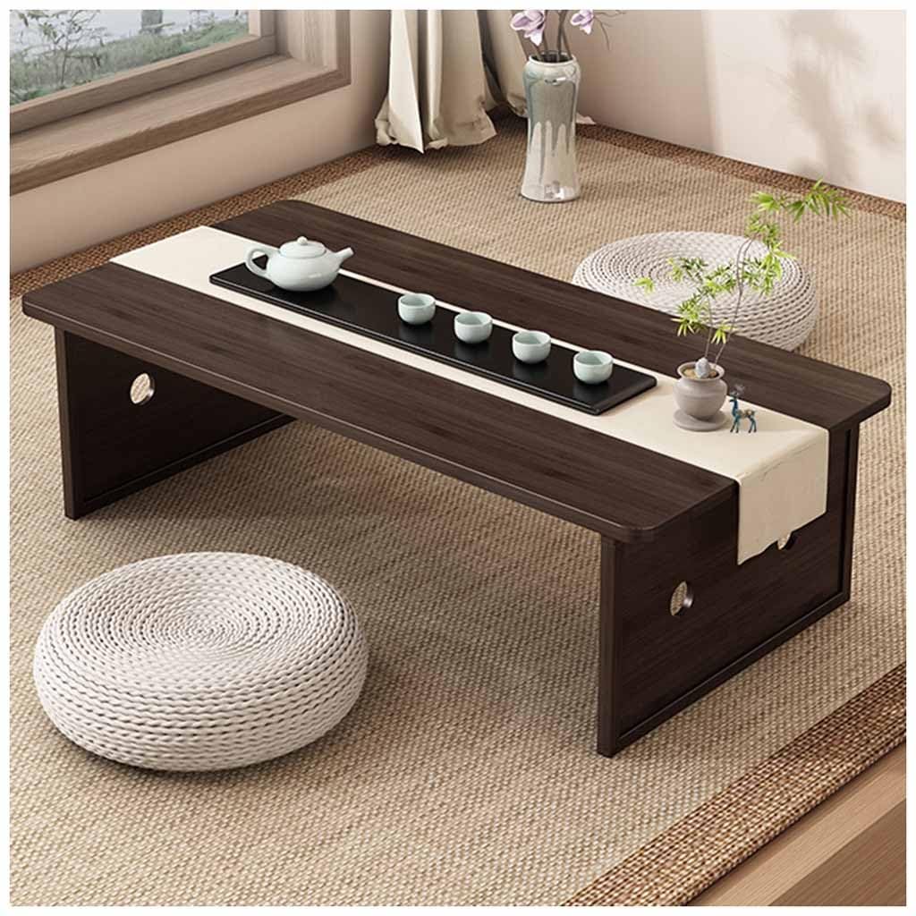 Table basse japonaise en bois foncé meuble de salon élégant et minimaliste 70 cm