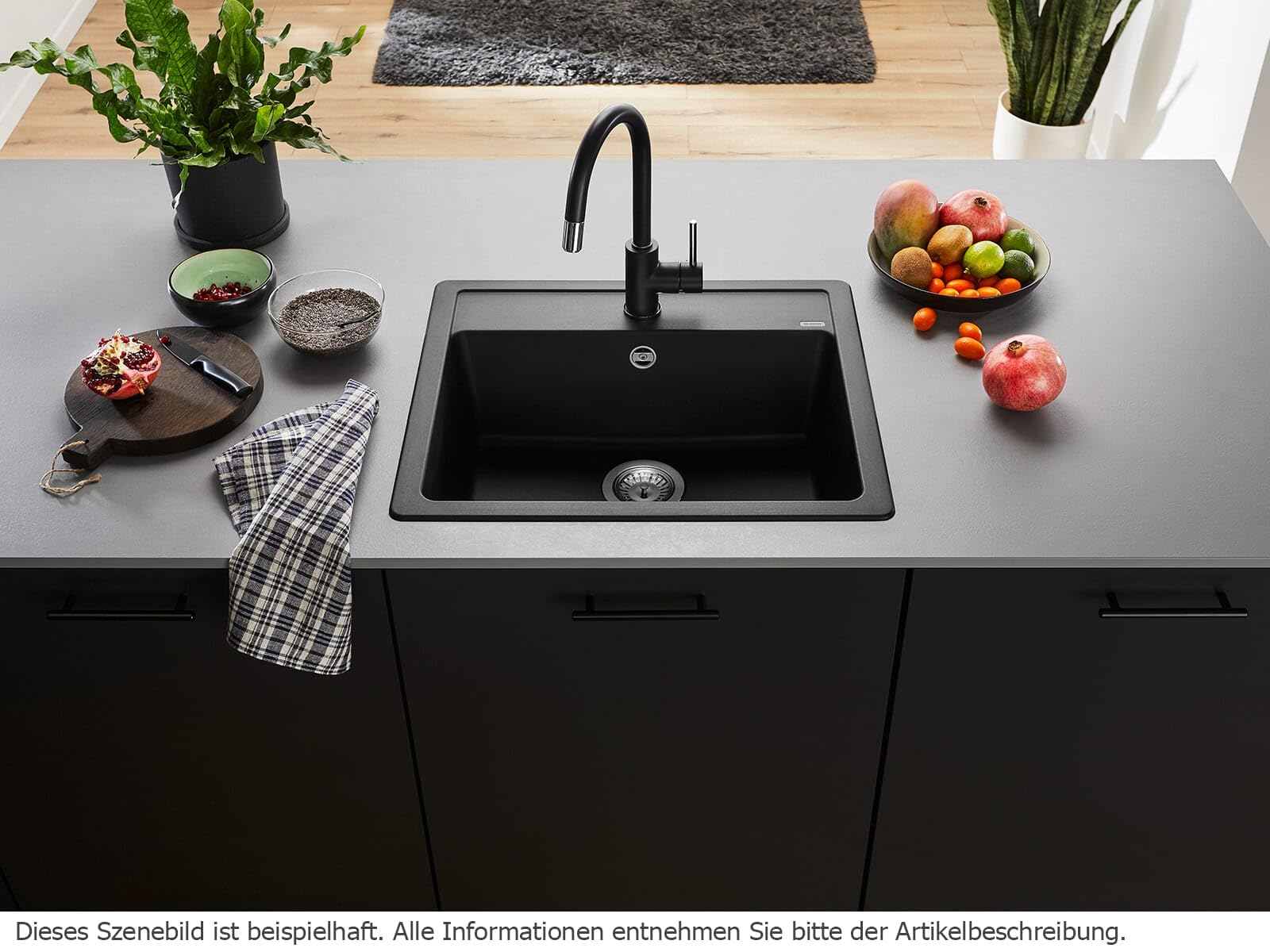 BLANCO LEGRA 6 | Granitspüle aus SILGRANIT schwarz | [58,5x50x20,2 cm] | für 60 cm breite Unterschränke | Großes Beckenvolumen | Reinigungsfreundliche Öberfläche