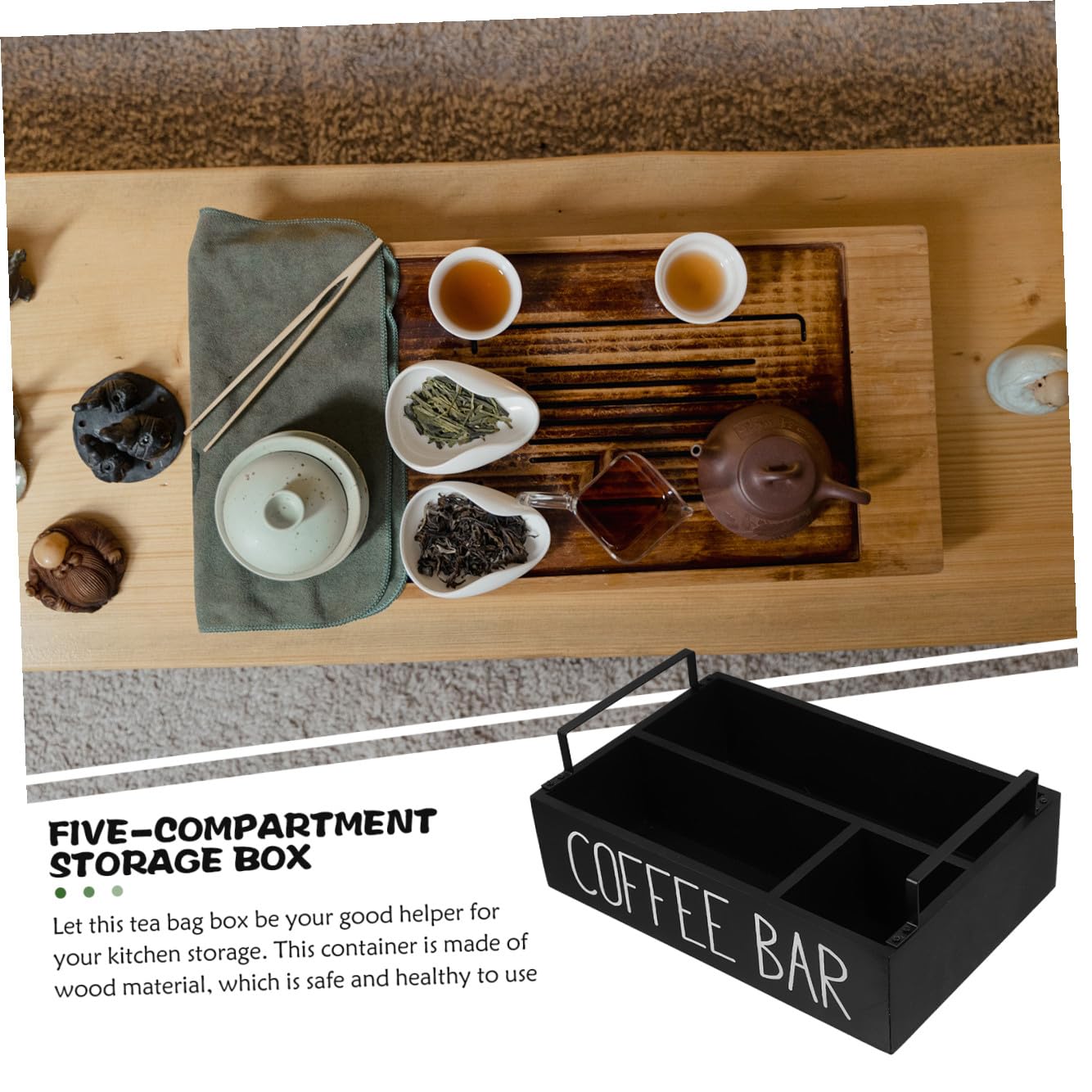 caja de almacenamiento caja de madera organizadores y almacenamiento de té organizador de té Negro Reutilizable