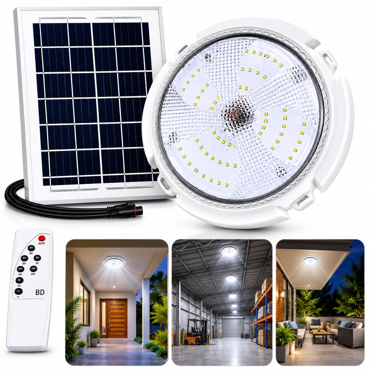 100W Solar Ceiling Light for Home Indoor Outdoor Garden, Waterproof LED Solar Lamp with Remote Control, Motion Sensor LED Light, Dusk to Dawn Hanging Roof Light for Balcony, Terrace & Rooms-image-26