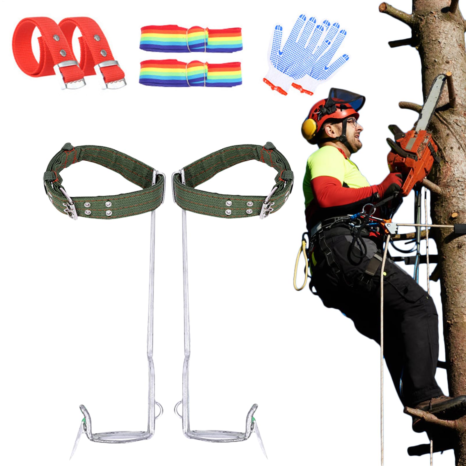 Espuelas para trepar árboles, Kit de Equipo para trepar Postes - Picos Profesionales para trepar árboles | Correas Ajustables, cómodas y Resistentes para jardinería, trepar árboles, Recoger