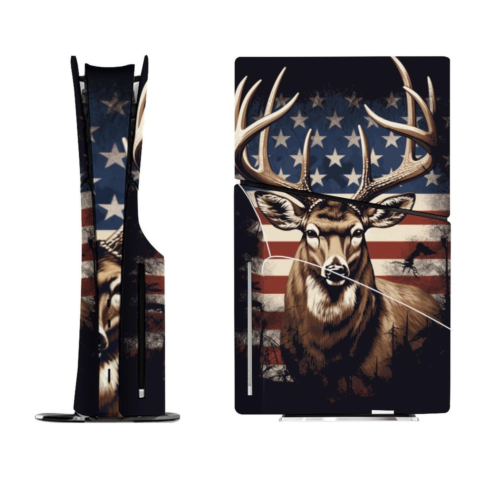 Aufkleber für 5 Slim Disc Skin Amerikanische Flagge Hirsch Skin Controller Zubehör Cover Skins Anime Vinyl Cover Aufkleber Komplettes Set nur für 5 Slim Disk Edition