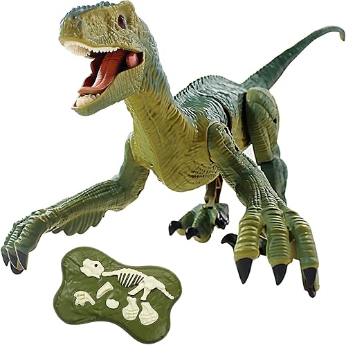 Miniatura 1 de Juguetes de dinosaurio con control remoto para niños mayores de 3 años, juguete de dinosaurio robot caminante con velociraptor de simulación de luz