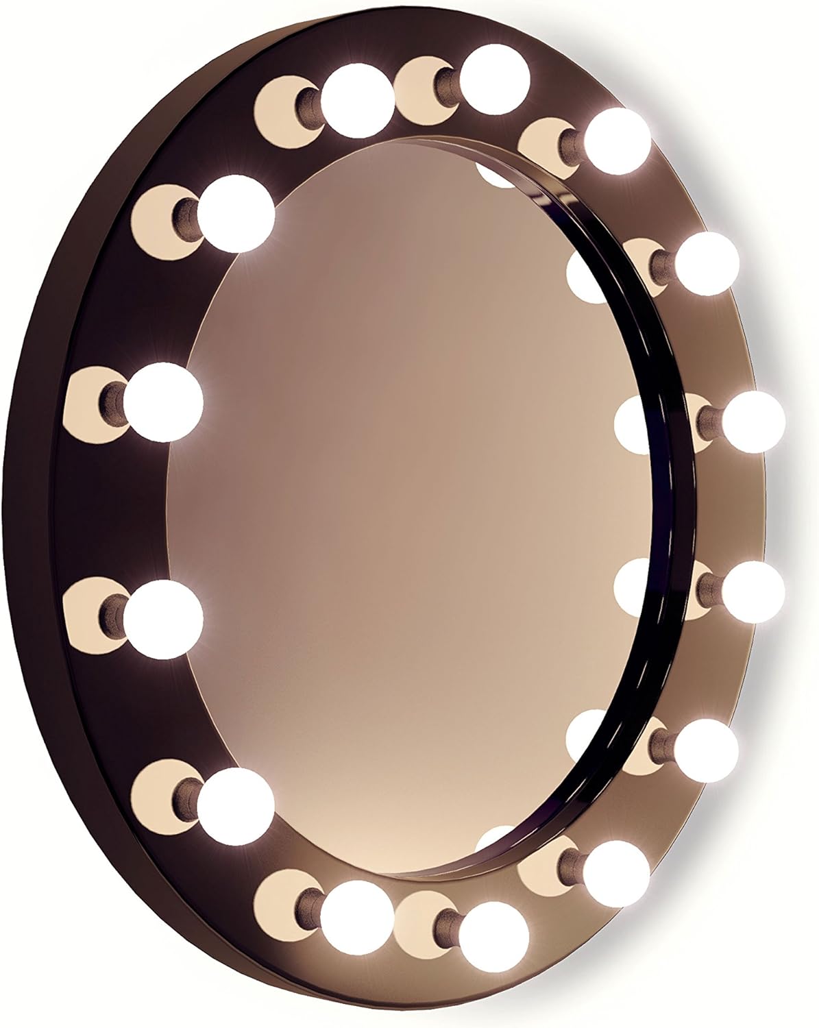 High Gloss Black Round Hollywood Makeup Mirror with Dimmable Lamps k247
