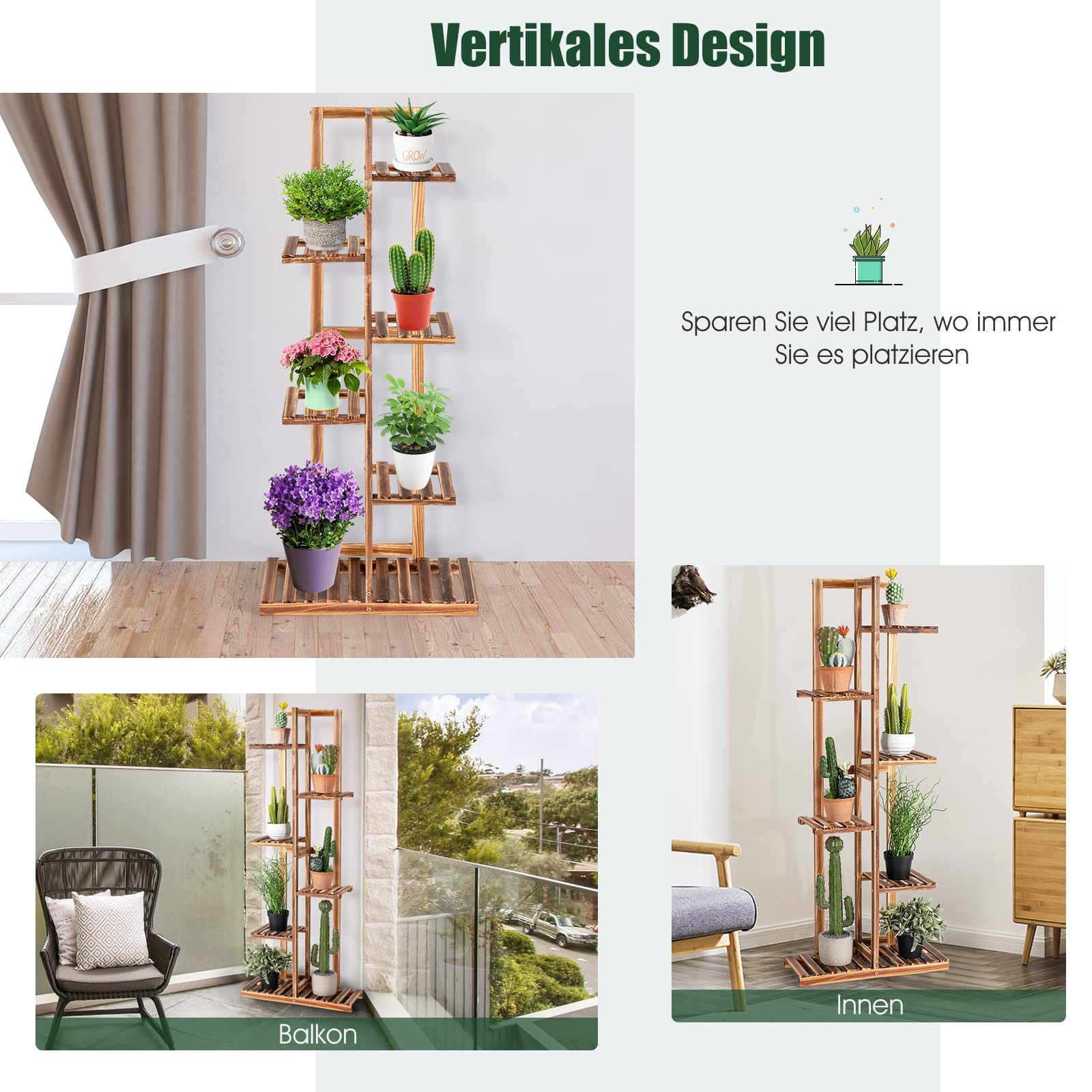 Blumenständer Metall 2-stufig Schwarz - Pflanzenregal Für Indoor & Outdoor