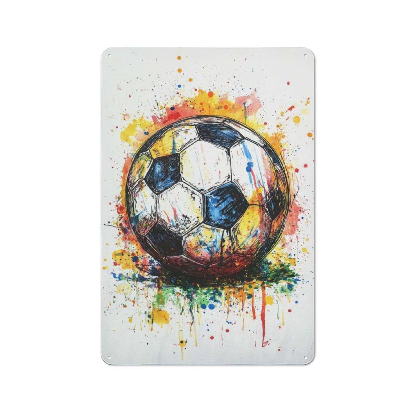 Junmoney Soccer Ball Splash Art Rustic Metal Sign 30X20cm For Lounge Or Reading Corner, For Reading Corner Decorators