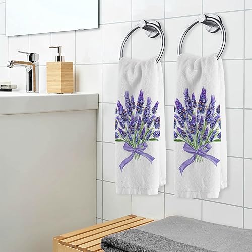 Miniatura 3 de ALAZA Juego de 2 toallas de mano color morado lavanda para baño, toalla para la cara de la punta de los dedos, 100% algodón, suave, absorbente,