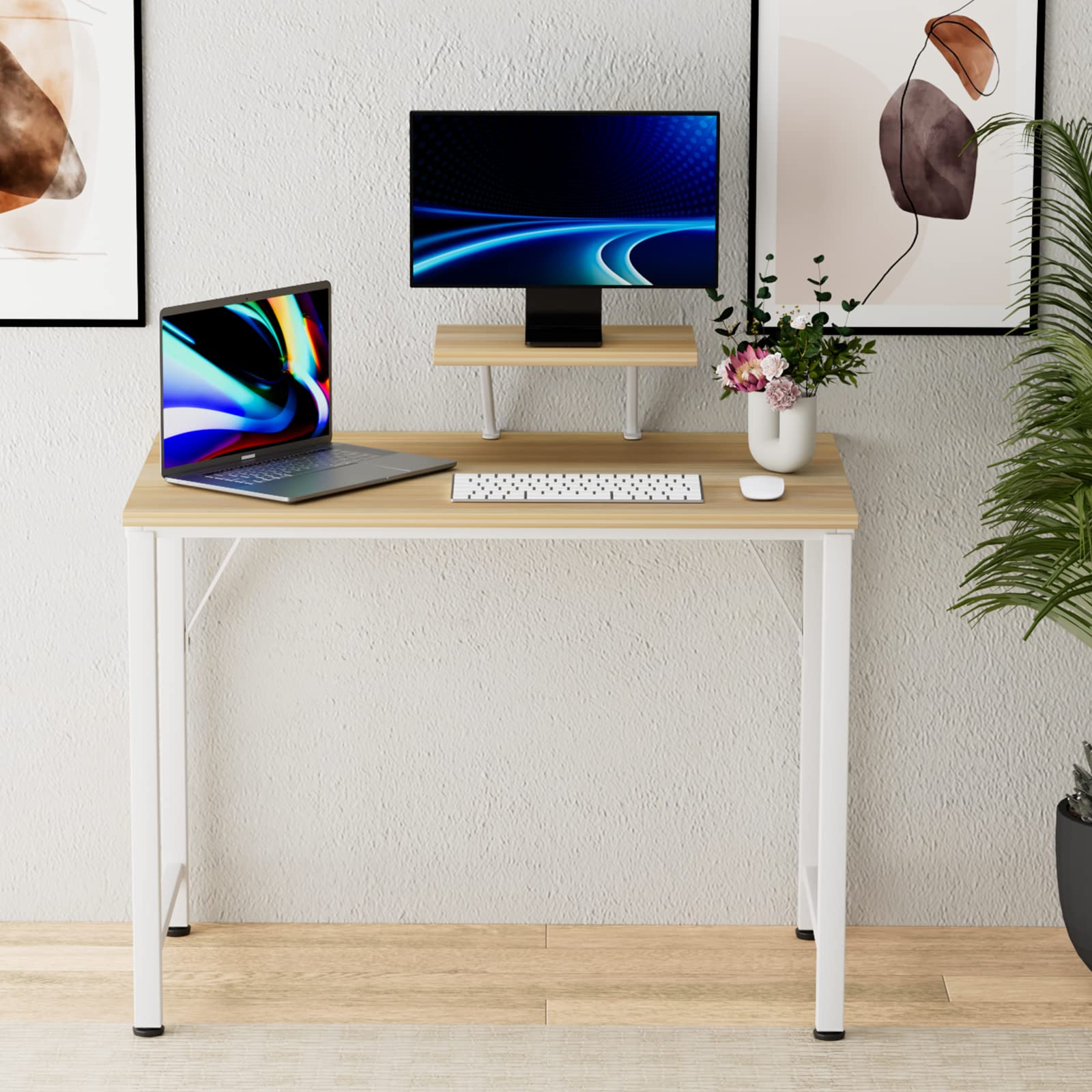 PIPIPOXER Bureau d'Ordinateur 80x40x75cm, Table de Bureau avec Support d'Écran PC Gaming Table, Bureau d'Écriture, Cadre en Métal, pour Étudier, Jouer, Travailler, Chambre, Imperméable, Bois