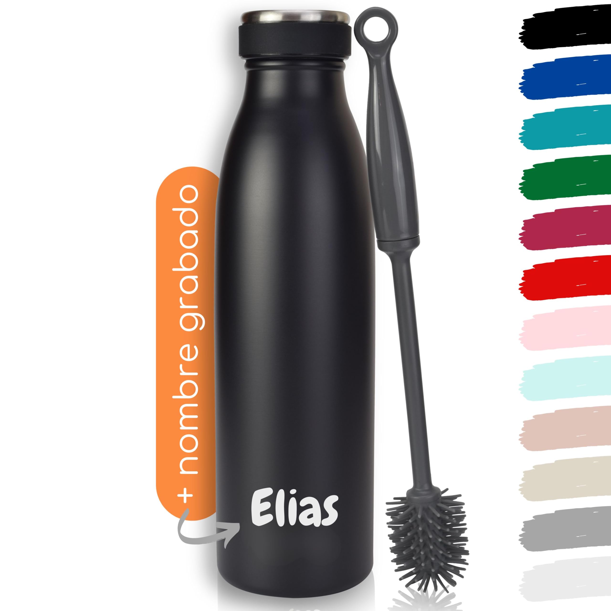 Milu Botella de acero inoxidable 350 ml, 500 ml, 750 ml, 1000 ml, botella de agua aislada, termo a prueba de fugas, apta para ácido carbónico, incluye cepillo de limpieza (granito, 750 ml) — view 26