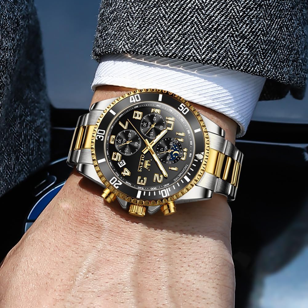 OLEVS Watches Men Waterproof Luxury Big Face Mens Watch Stainless Steel Day Date Quartz Analog Dress Watches for Men Luminous Relojes De Hombre (Green/Blue/Black/Gold) - Image 7