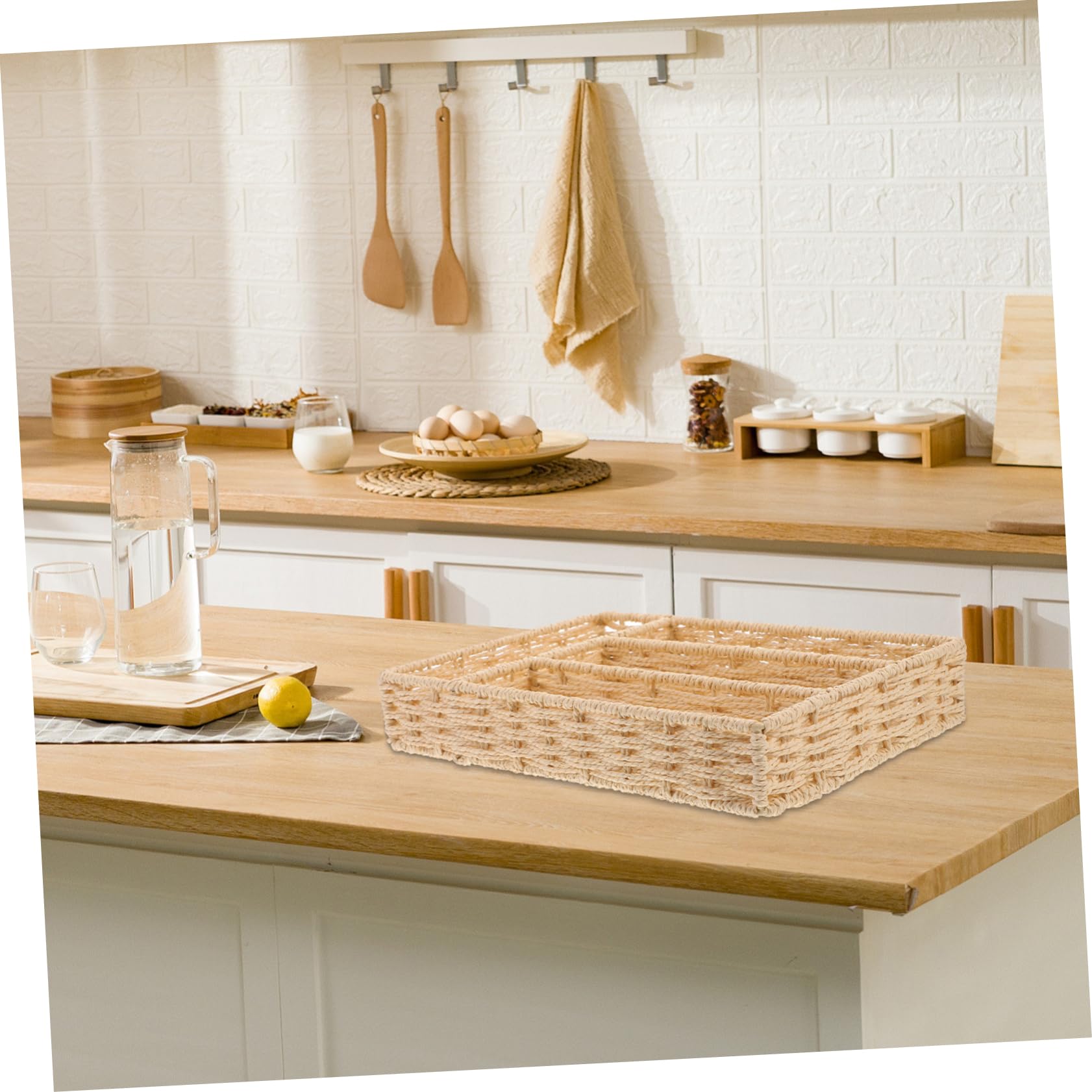Cabilock Organizador de Cubiertos Tejido Beige para Cajón de Cocina