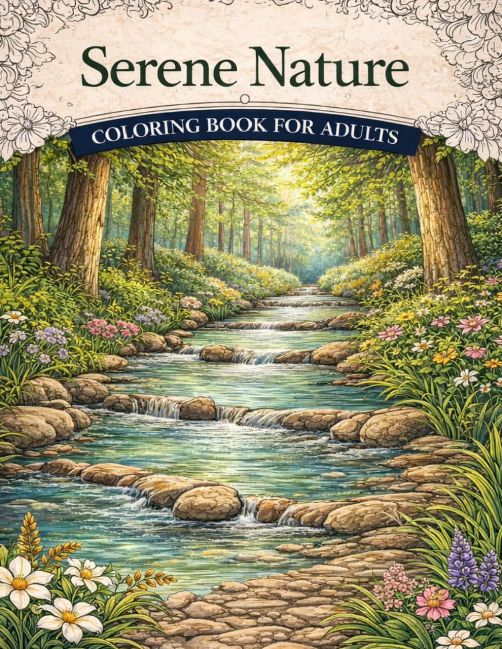 Serene Nature: Adult Coloring Book for Relaxation & Stress Relief. A Tranquil Collection of 50 Peaceful Forests, Streams, Gardens & Wildlife