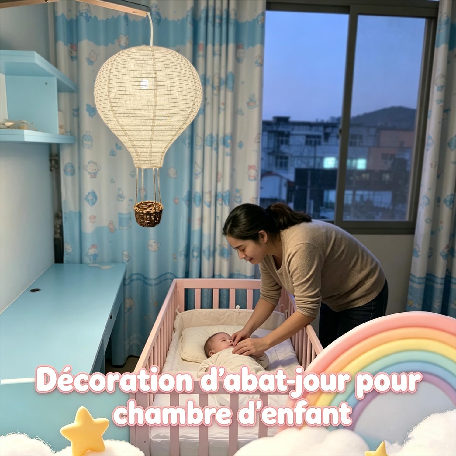Lot de 2 ballons à air chaud, montgolfières décoratives faites à la main 35 x 55 cm, décoration de plafond pour chambre de bébé et chambre d'enfant, cadeaux pour enfants et adolescents