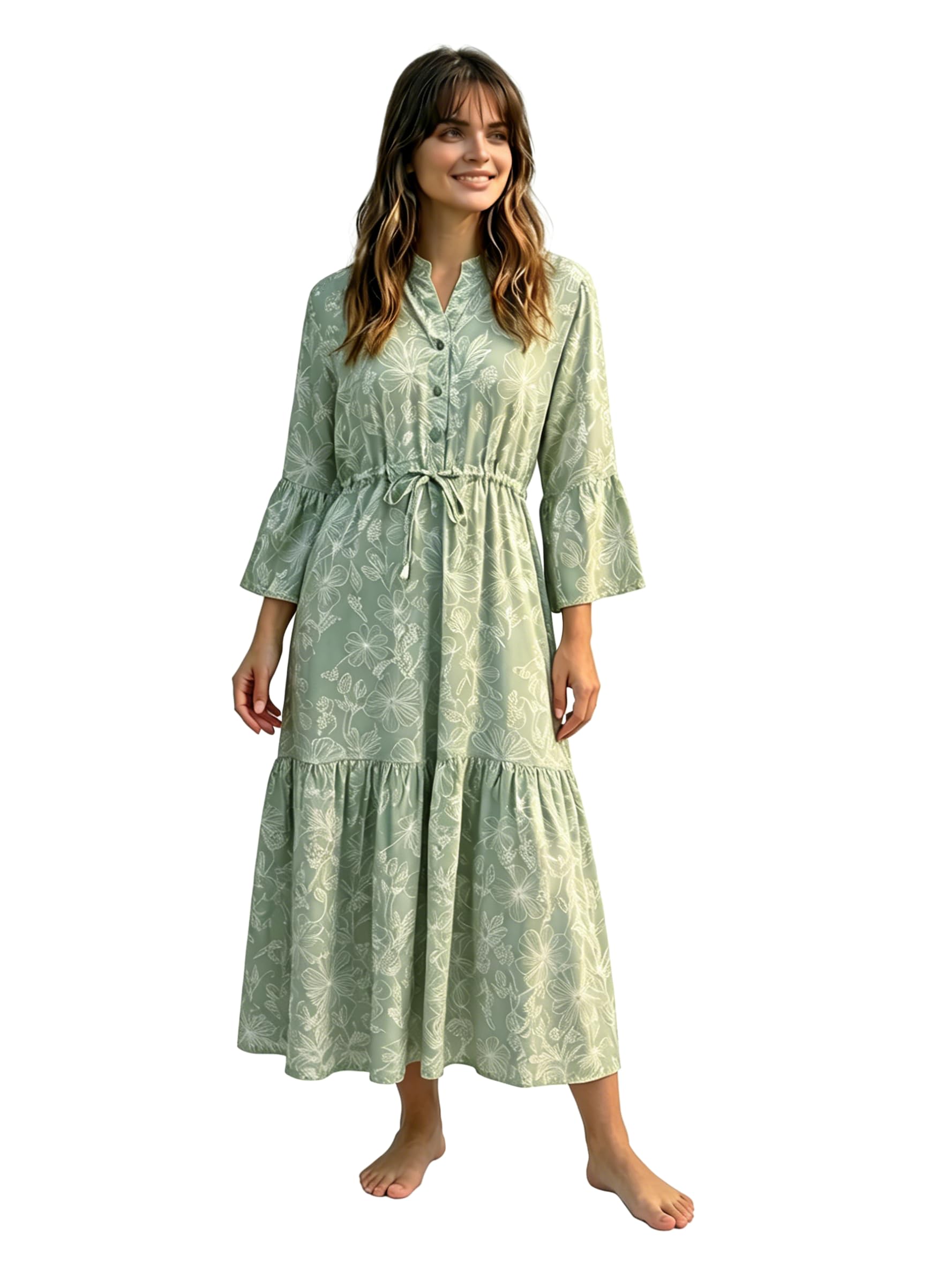 Robe midi à fleurs artistiques et taille réglable pour masquer les complexes