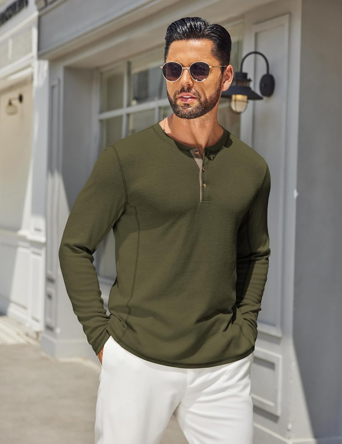 COOFANDY Men's Henley Shirts Long Sleeve Casual Maverick Slub Henley T-Shirts Lightweight Basic Tee - Image 4
