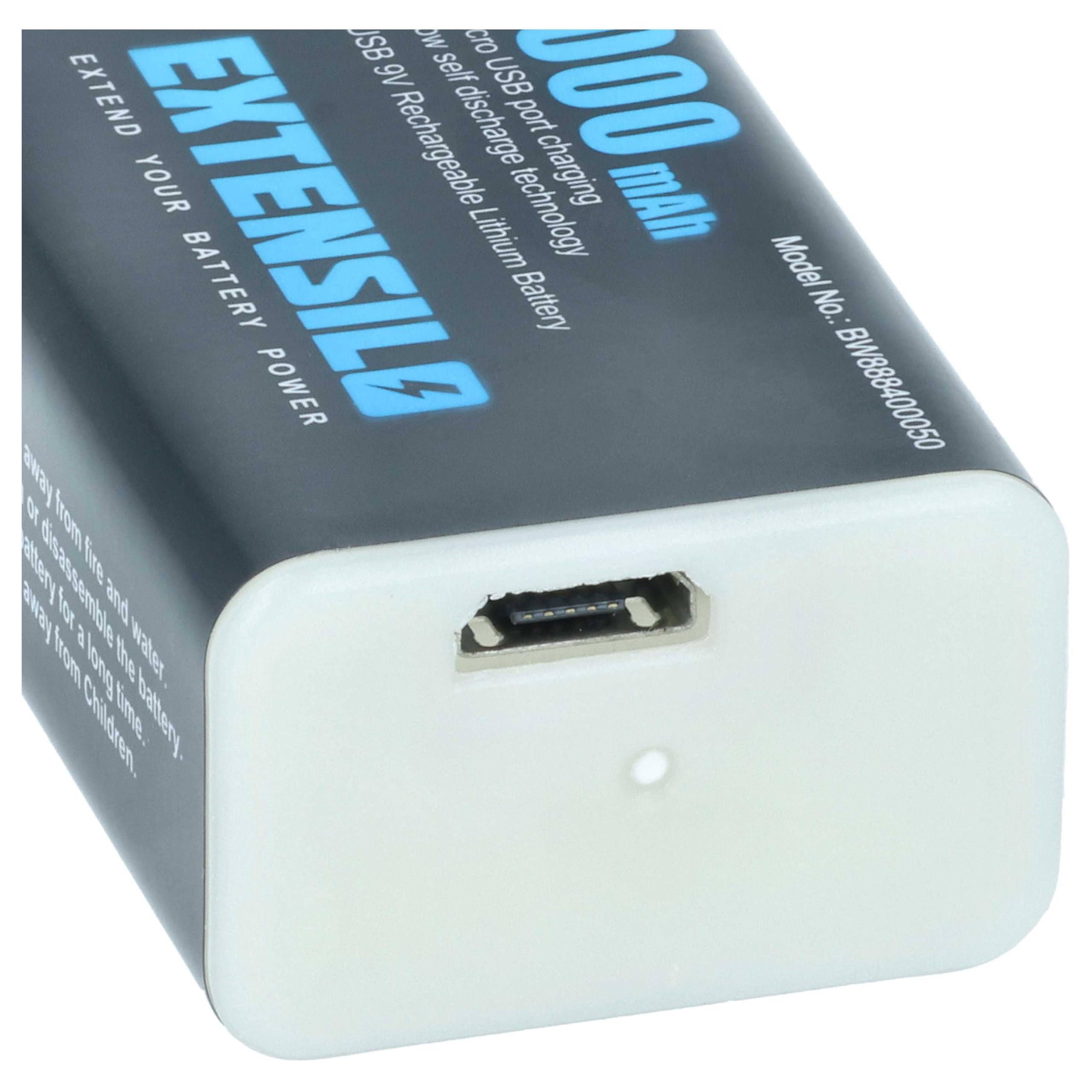10x Piles Bloc Batterie 9V pour Divers appareils (1Ah, 9V, Li-ION), prête à l'emploi, avec Micro-USB
